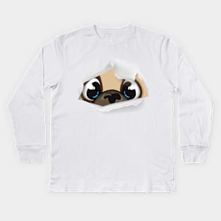 CUTE PUG HIDING DESIGN Kids Long Sleeve T-Shirt